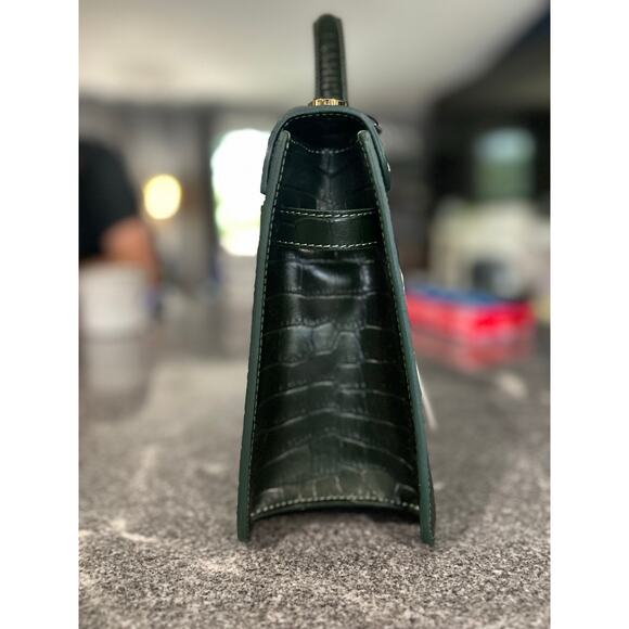 Teddy Blake Ella Croc Embossed Handbag – Verde Green with Gold Hardware, 14"-NWT - Picture 5 of 6